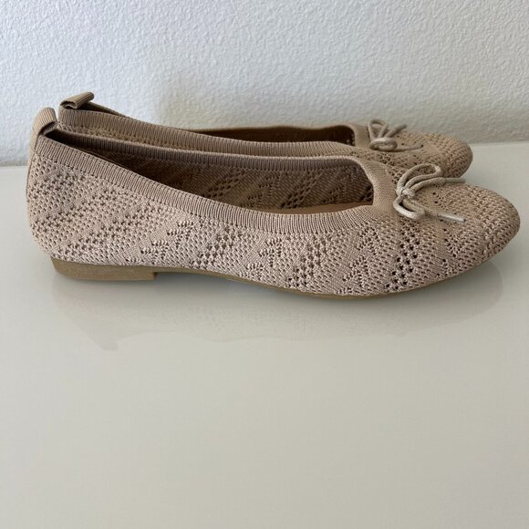 Beige Casual Knit Ballet Flats with Bows - Picture 2 of 6
